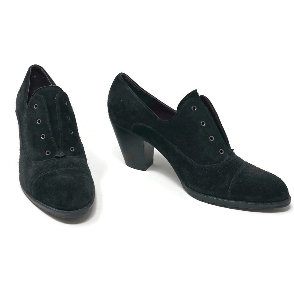 Stuart Weitzman Black Suede Heeled Oxfords